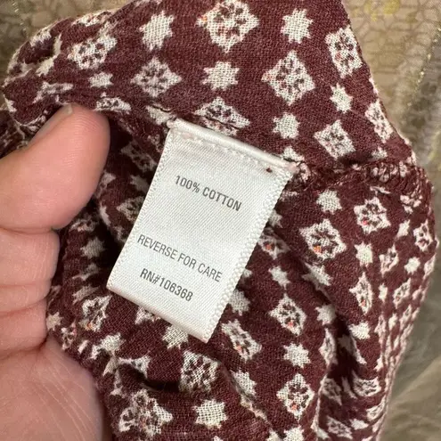 Garnet Hill Maroon Printed Tie Waist Gauze Cotton Shorts Size 12