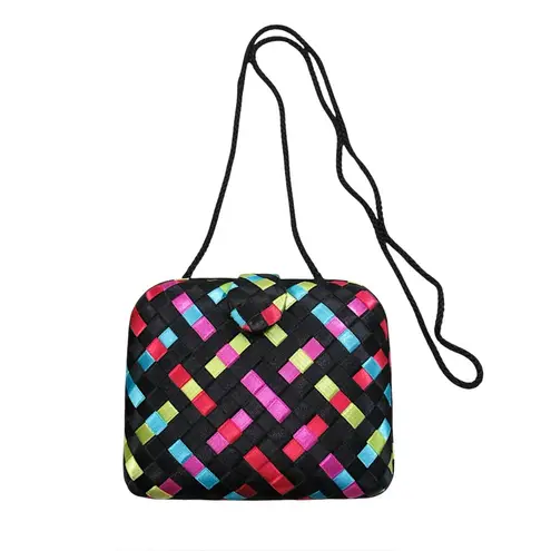 GENIE Vintage Woven Satin Ribbon Hard Box Mini Purse Black