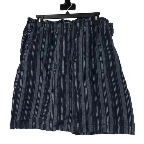 Ellen Tracy SKIRT WOMENS LARGE 100% LINEN PAPERBAG WAIST STRIPED SUMMER CASUAL