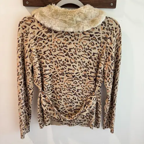Tracy Reese Vintage Mob Wife Faux Fur Collar Leopard Print Cardigan Large
