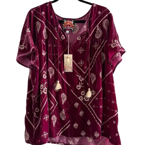 Johnny Was Devi velvet tasseled top NWT
