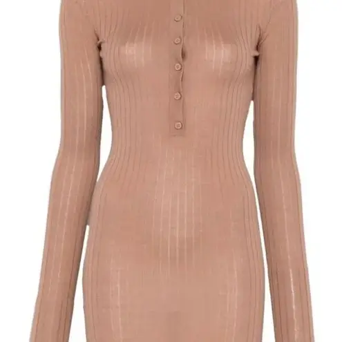 THE ATTICO Long Sleeve Mini Dress in Camel 40 Womens Knit Cashmere Sweater Tan Size undefined