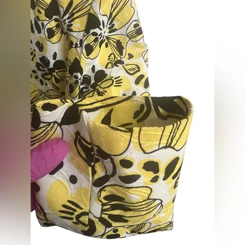 Investments Jacket Blazer Open Front Long sleeve Yellow Floral Cotton Size 12