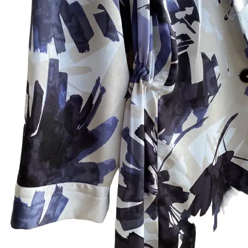 Nic+Zoe Inky Flowers Satin Crepe Single-Button Long Jacket, Adjustable Waist