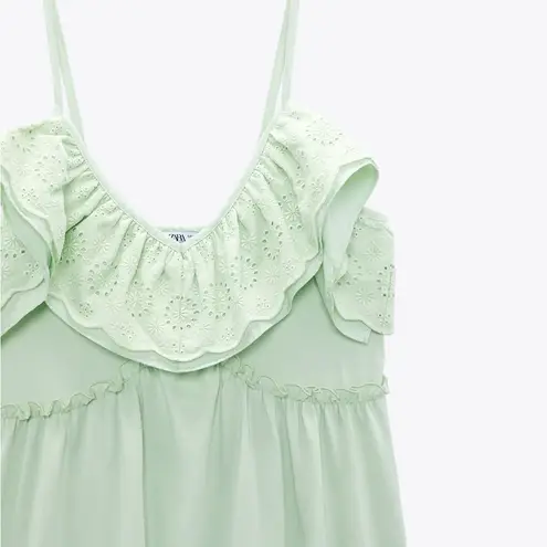 ZARA NWT  LIME GREEN VOLUMINOUS LONG MIDI / MAXI DRESS  EYELET WORK MEDIUM