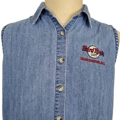 Hard Rock Cafe Vintage Y2K Sleeveless Denim Shirt XL Button Front Washington DC