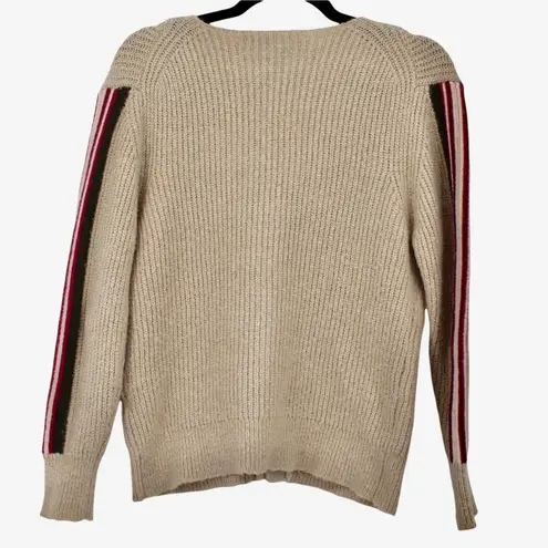 Heartloom Remy Striped Sleeve Cardigan Sweater Beige Hidden Button Placket XS