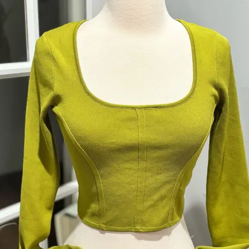 HAPPILY GREY Green Ribbed Cropped Top