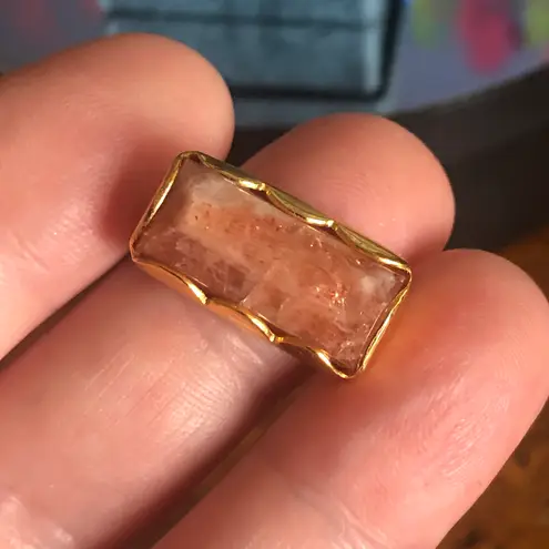 Handcrafted 18kt 925 vermeil strawberry quartz ring 8.5 Gold