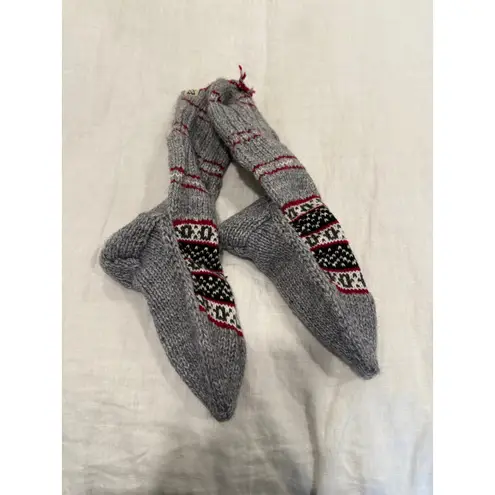 Unisex Knit Socks Heather Gray Stripes & Fair Isle Soft Cozy Warm Handcrafted