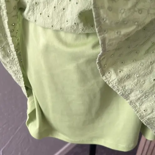 Live to be spoiled like green eyelet smocked cut out ruffle cinched mini dress