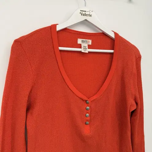 Route 66 Orange Sparkle Button Henley Long Sleeve Top Cotton Size Medium