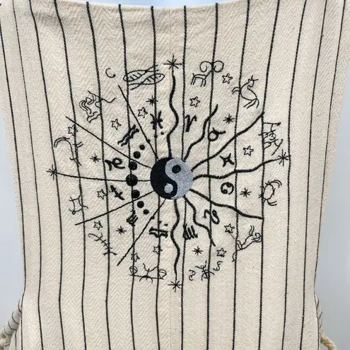 DANNIJO Wide Leg Embroidered Yin Yang Zodiac Cropped Cotton Overalls Jumpsuit Black