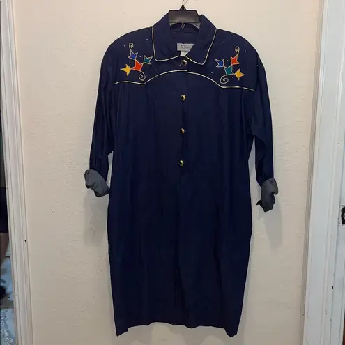 Vintage Western Country Cowgirl 80s Y2K Denim Shirt Jean Dress Gold Denim Retro Size XL