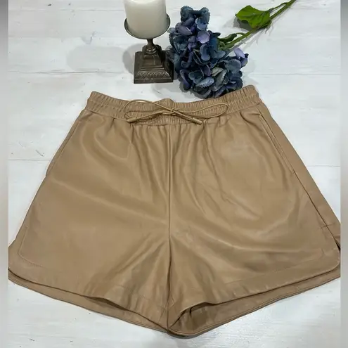 Aaron & Amber Faux leather vegan drawstring shorts brown Tan Size M