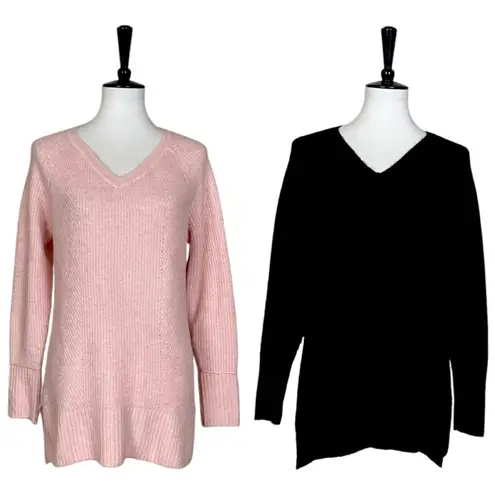 Westport Sweater Bundle V-neck Soft Fuzzy Ribbed Black Pink Women’s Size Medium