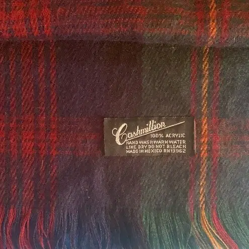 Cashmillon Plaid Tartan Scarf Acrylic Fringe Blue Red Green Winter