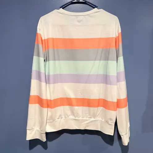 Striped Multicolor Long Sleeve Polyester and Spandex Shirt Medium White
