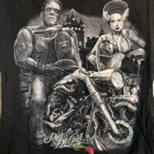 Biker Graphic Tee Frankenstein Bride Gothic Streetwear Black T
