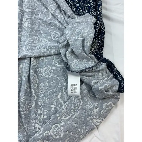 Leo & Nicole Womens Long Sleeve Top Paisley Print Blue Cream Size L