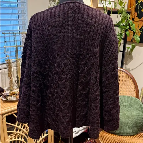 Karen Kane Eggplant Cable Knit Button Up Cape
