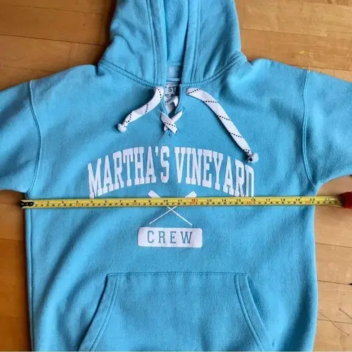 Martha’s Vineyard Crew Collegiate Sweatshirt Hoodie, Aqua Blue, White, Size S Blue