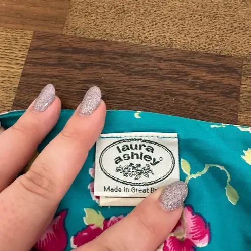 Laura Ashley Womens Skirt 10 Teal Floral Midi Cotton Rose 80s Pinup Pleated