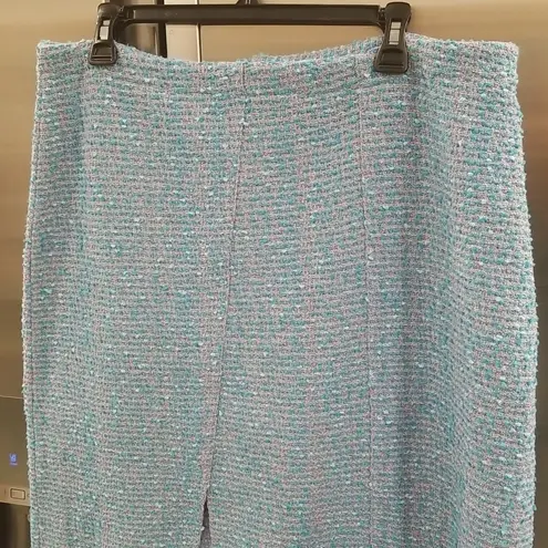 St. John ππ Cotton Blend Confetti Tweed Boucle Metallic Knit Midi Skirt Blue 14