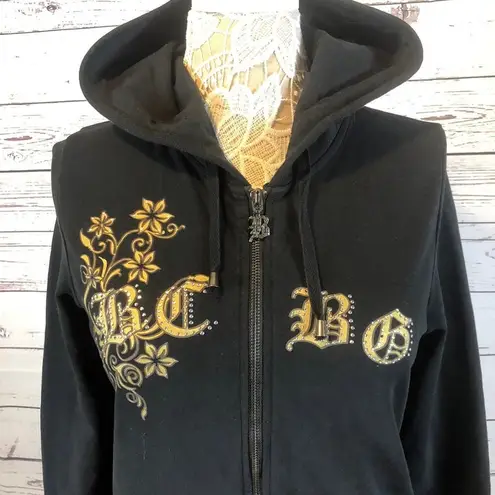 BCBGMAXAZRIA Y2K  black hoodie with Rhinestone,s gold cross & wings size large