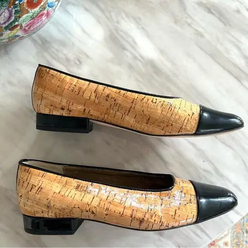 VANELi Tan Cork & Black Cap Toe Heeled Pumps Size 8