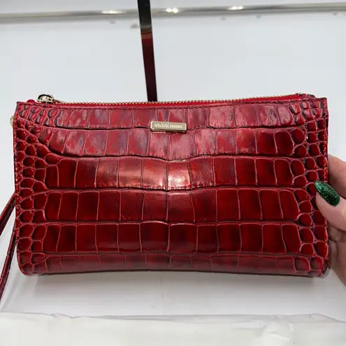 Brahmin Crimson Red Croc Embossed Leather Wristlet Clutch Pouch Bag