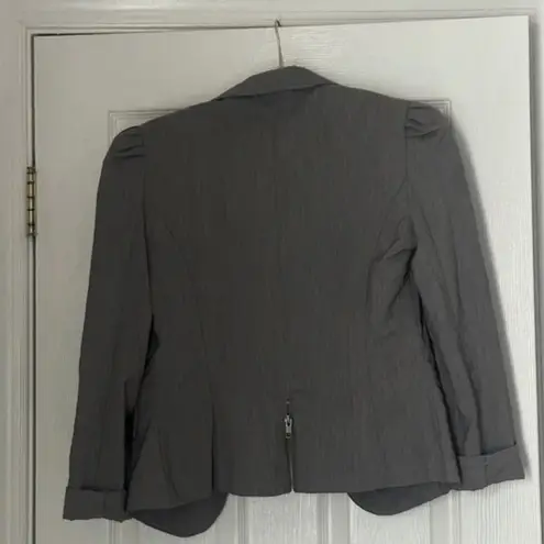 BCX Juniors Vintage Gray Grey Blazer Size Medium Statement Shoulders 3/4 Sleeve