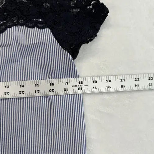 Zara Basic Striped Lace Top Tie Waist Short Sleeve Blouse Women's Size S Blue