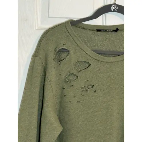 Rustic Dime Women’s Distressed Sweater, Olive Green, Large Green