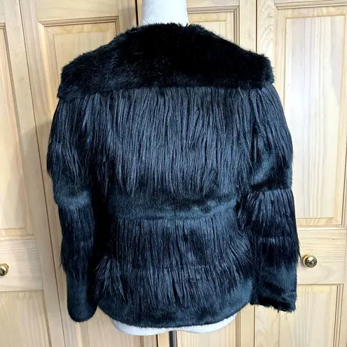 H.I.P. Lumiere Black Contrasting Faux Fur & Feather Length Jacket Coat Sz S