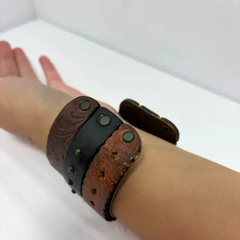 Diesel Vintage Brown Embossed Leather and metal bracelet, one size-fits most