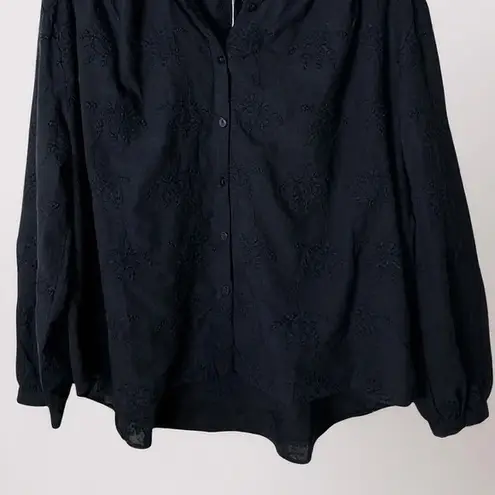 Calypso St. Barth Black Cotton Embroidered Button Front Blouse Medium Top
