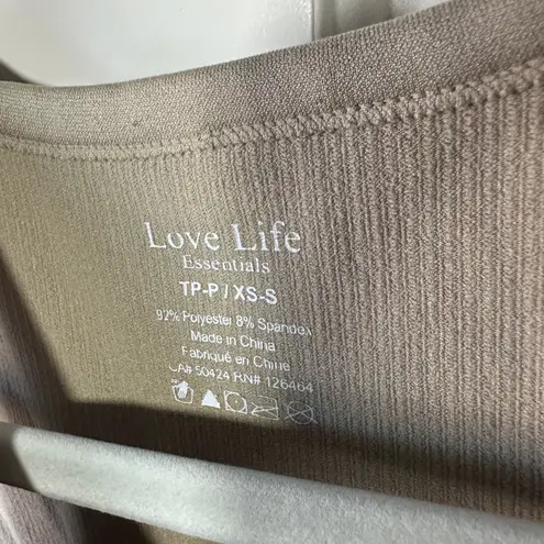 Love Life Essentials Ribbed Tank Top XS/S Beige Crop Sleeveless Casual Tan