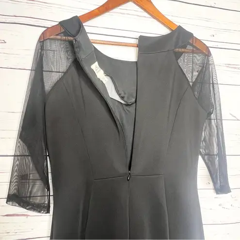 Sangria Black Sheer Sleeve Jeweled Neckline Midi Cocktail Dress Size 10 Large