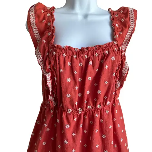 Old Navy Y2K  Women Top M Orange Embroidered Flowers Smocked Back Boho Cottage‎