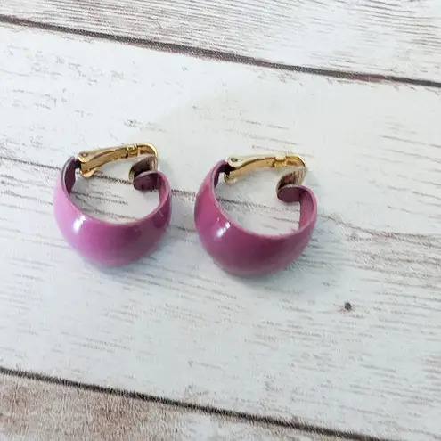Vintage Clip On Earrings Fuchsia Hoops
