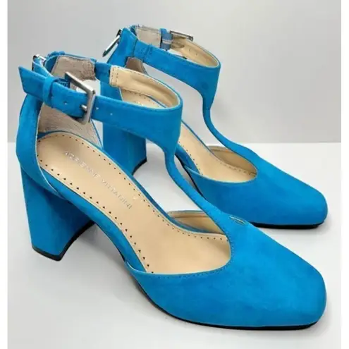 Adrienne Vittadini Mary Jane Size 6.5 Blue Poetic Block Heel Ankle Strap Heels