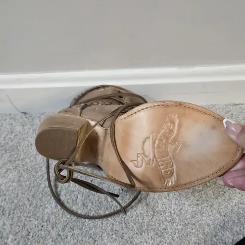 FREEBIRD by Steven Rapture Sandals Sz 8 Tan Leather Gladiator Lace Up Block Heel