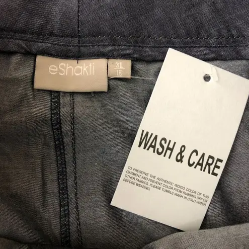 Eshakti Womens Capri Pants Chambray Wide Leg Crop Cotton XL/16