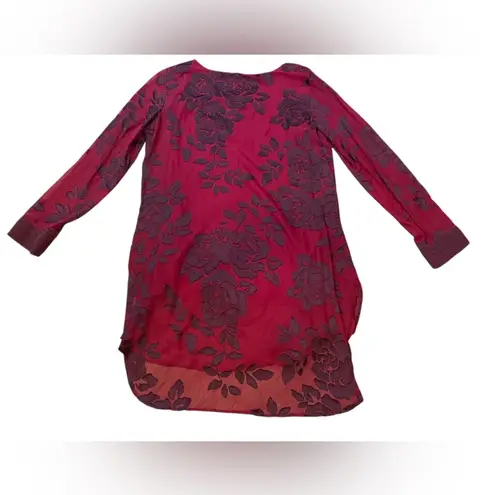 Soft Surroundings Soft Surrounding Red Romantic Scarlette Rose Sheer Satin Long Sleeve Tunic Top - Image 4