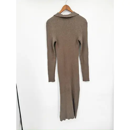 Rails Luciana Latte Brown Ribbed Knit Long Sleeve Collared Midi Dress Size M NWT