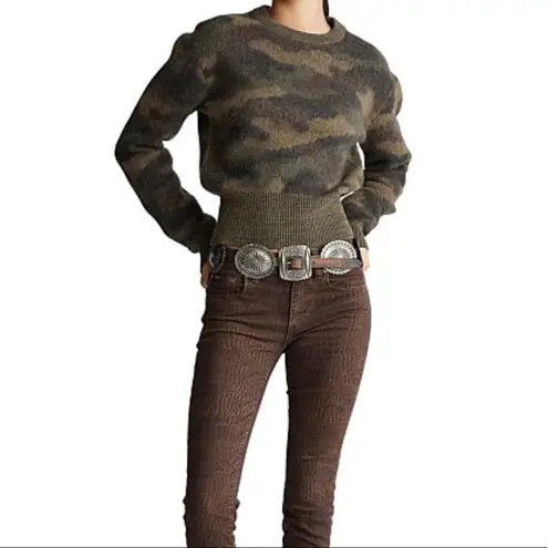 Polo Ralph Lauren Camouflage Print Crew Neck Wool Sweater XS Green