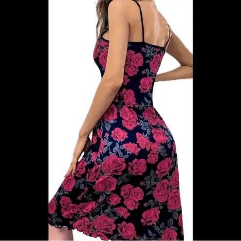 Boutique Pink Rose & Black, Midi, Night Gown