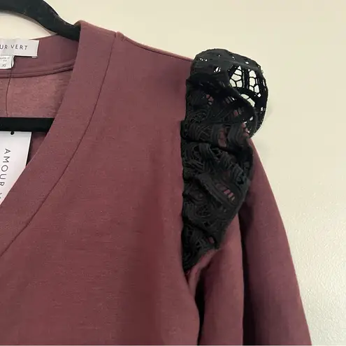 Amour Vert Selma Lace Shoulder Cardigan - Burgundy - XS - NWT
