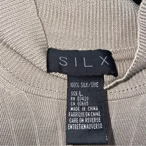 Silx Silk Knit Ribbed Sweater Women M Normcore Neutral Minimalist Contemporary Tan Size M